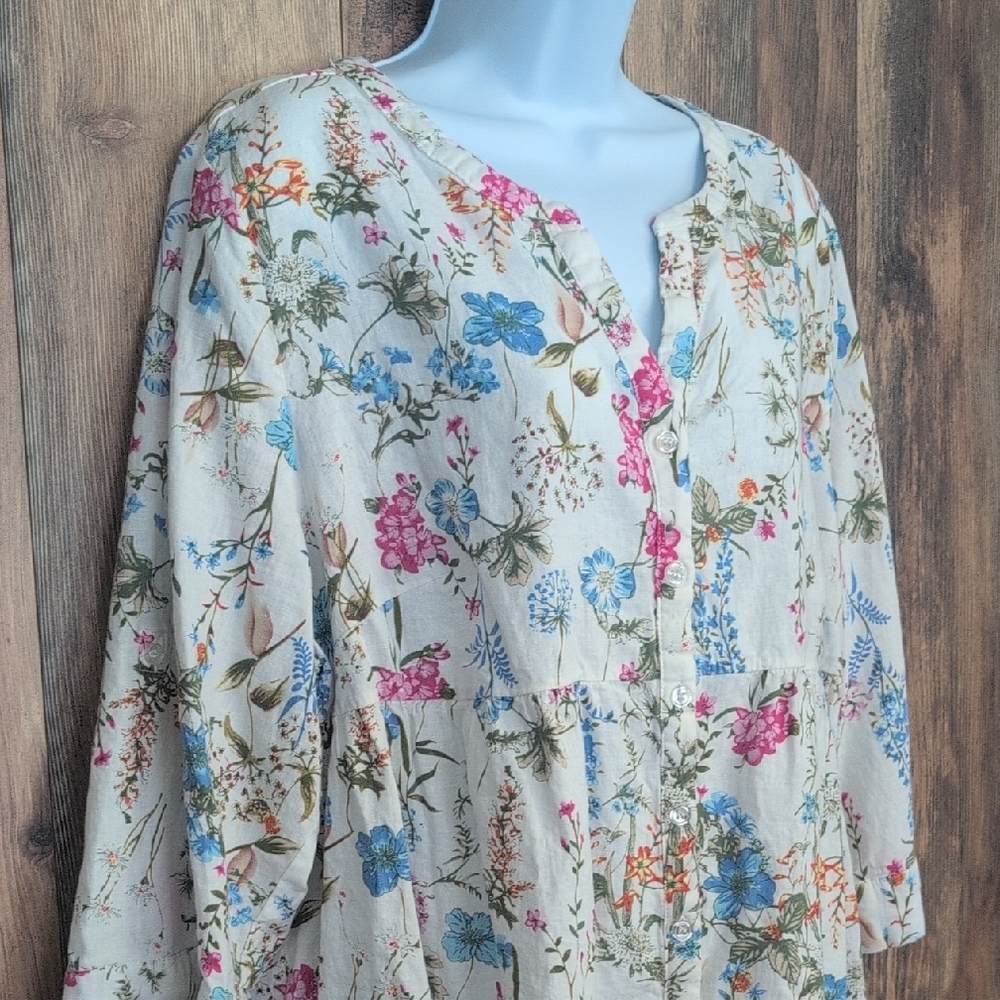 Floral Button-Down Blouse with 3/4 Sleeves 2X         -814U - Picture 2 of 6